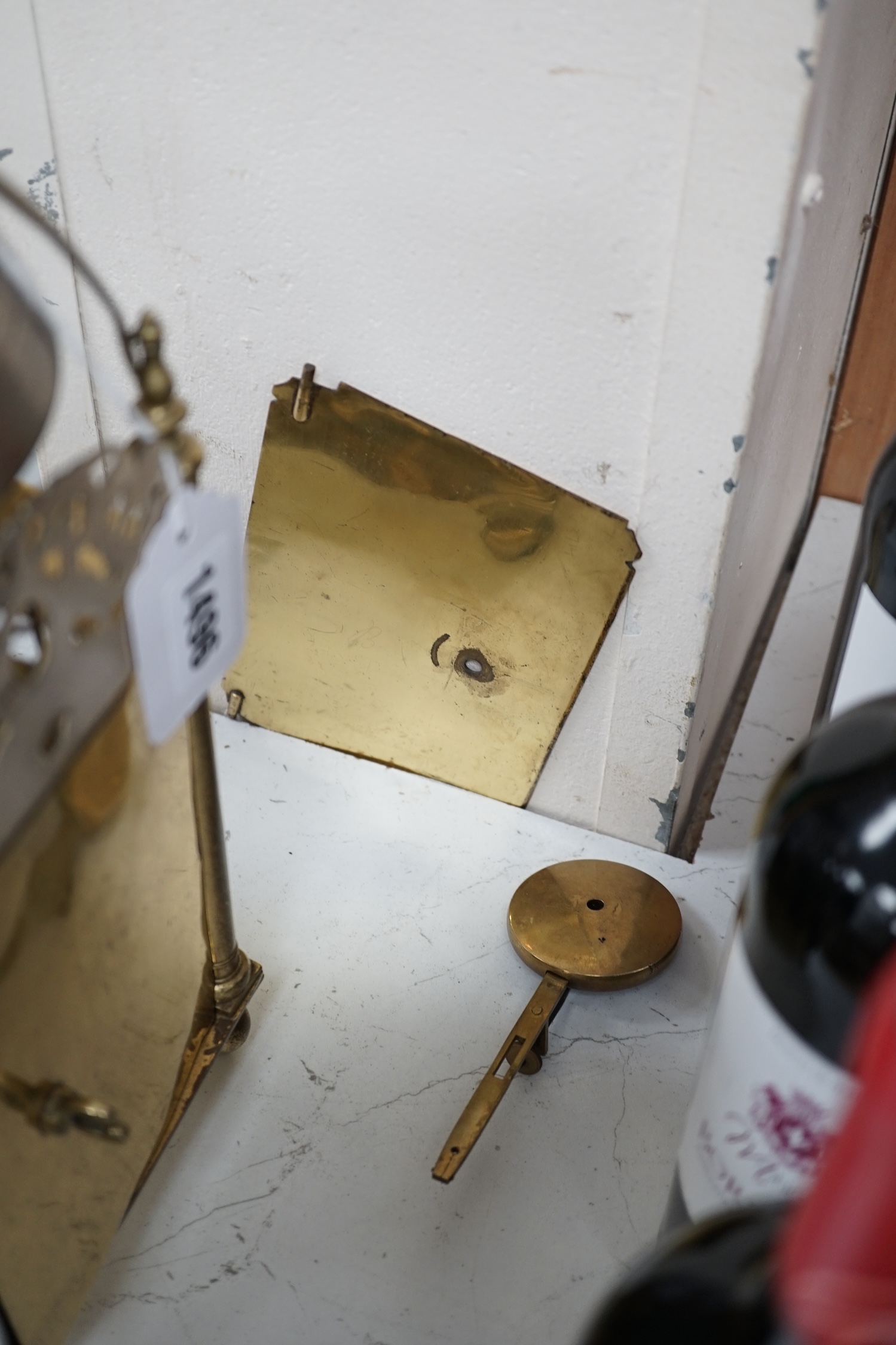 A late 19th century lantern clock with fusee movement, 37cm high. Condition - fair, not tested